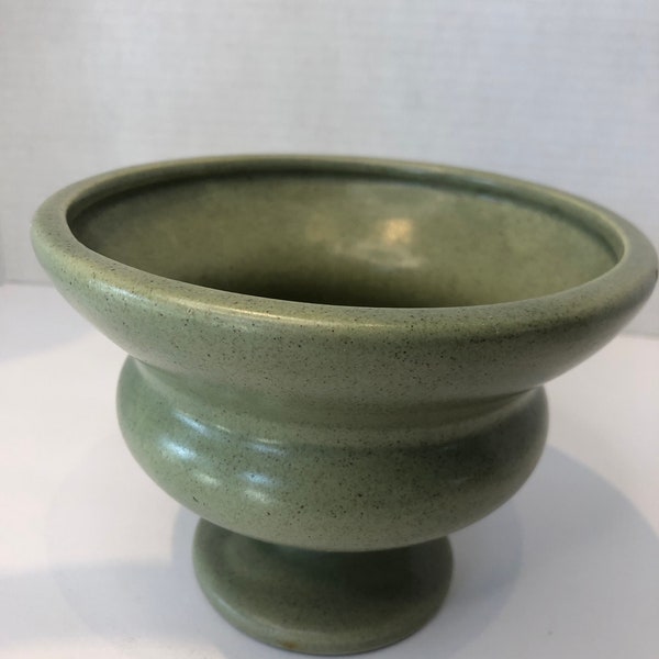 Vintage Haeger Dusty Green Ceramic Vase Planter Pot, 4.5" High x 6.25" Wide at Top, 3" Wide at Base, Matte Glaze with Small Dark Specks
