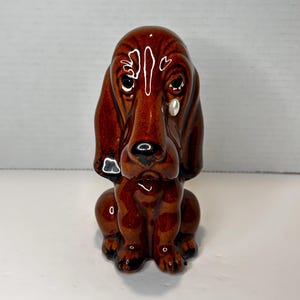 70’s Crying Basse Crying Dogアメトイ貯金箱 Vintage Glazed Ceramic Droopy Sad Bloodhound Basset Dog Coin Piggy