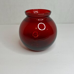 Vintage Small Round Thin Glass Red Unmarked Vase or Jar Possibly Anchor ...
