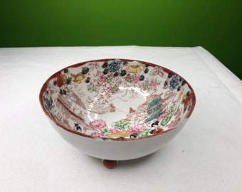 Vintage Japanese Hand Painted Porcelain Bowl Footed and gorgeously done with Geisha Girl Pattern beautiful colors