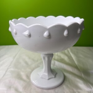 Vintage Indiana Teardrop Compote Dish Milk Glass Pedestal Bowl Candy Dish 7.5&quot;