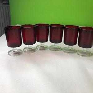 Vintage Luminarc Verreri D’Arquesof France Ruby Red cordial /cocktail glasses clear stem  set of 6