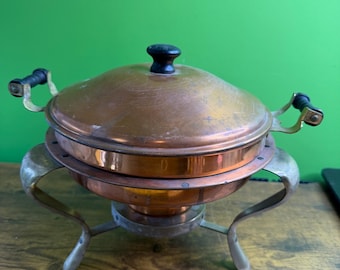 Vintage Messing und Kupfer Warmhalteschale mit Griffen ~ Unbekannte Marke