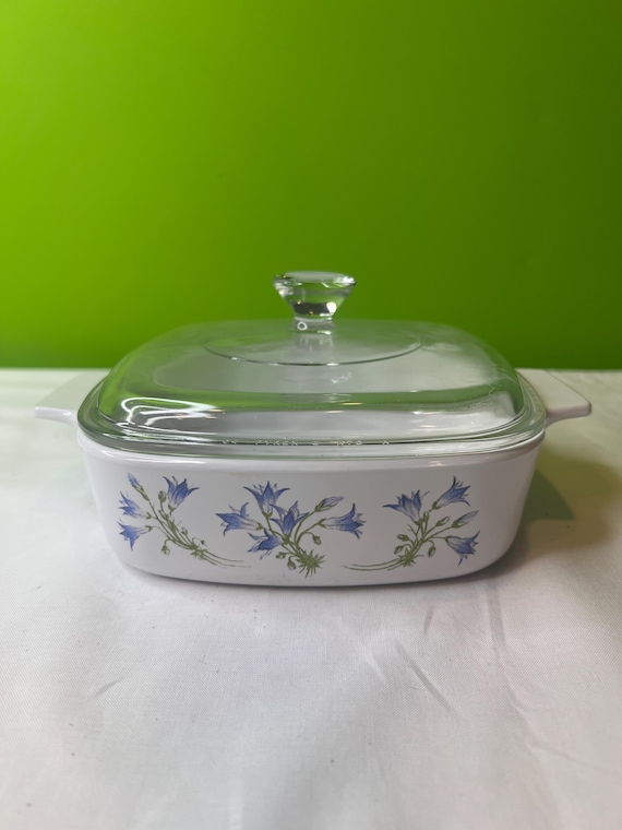 Vintage Rare Corning Ware Blue Dusk Square Baking Dish With Glass