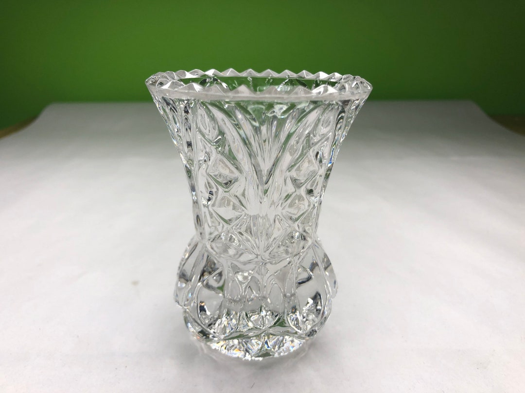 Vintage Heavy Clear Cut Glass Vase With Stunning Sparkling Pattern and