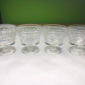 Vintage Hazel Atlas Heavy Cut Glass Dessert Dishes set of 4 with gorgeous Cut pattern and Beautiful pedestal design