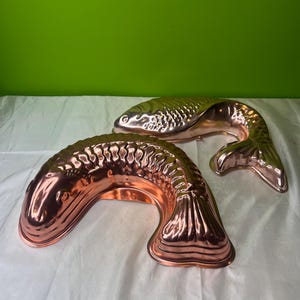 Vintage Jello Form Kuchenform Fischform Wanddekor mit Aufhänger Kupfer Aluminium ~ 2 zur Auswahl