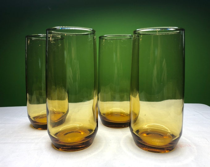Vintage Amber Glass Tumblers Water Iced Tea Glasses With Etsy