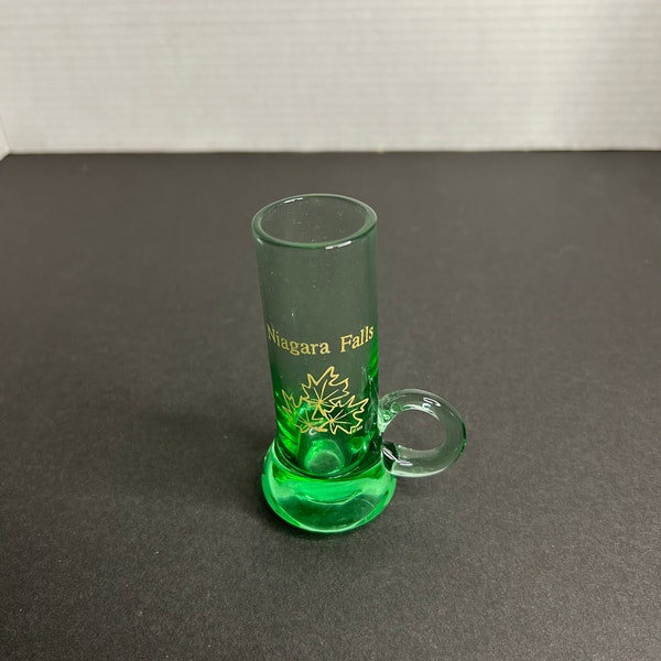 Vintage Green Clear Glass Niagara Falls Souvenir Shot Glass