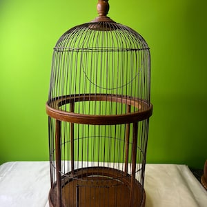 Antique Bird Cage Wooden Birdcage Large Wood Bird Cage Rustic Home Decor Boho Chic Painted Birdcage Primitive Wire Bird Cage Shabby Chic