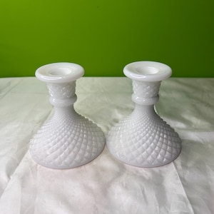 Vintage Westmoreland English Hobnail Milk Glass Set of 2 Candlestick Candle Holder