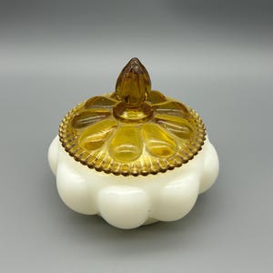 Vintage Fenton Milk and Amber Glass Bubble/ Pumpkin Shape Vanity