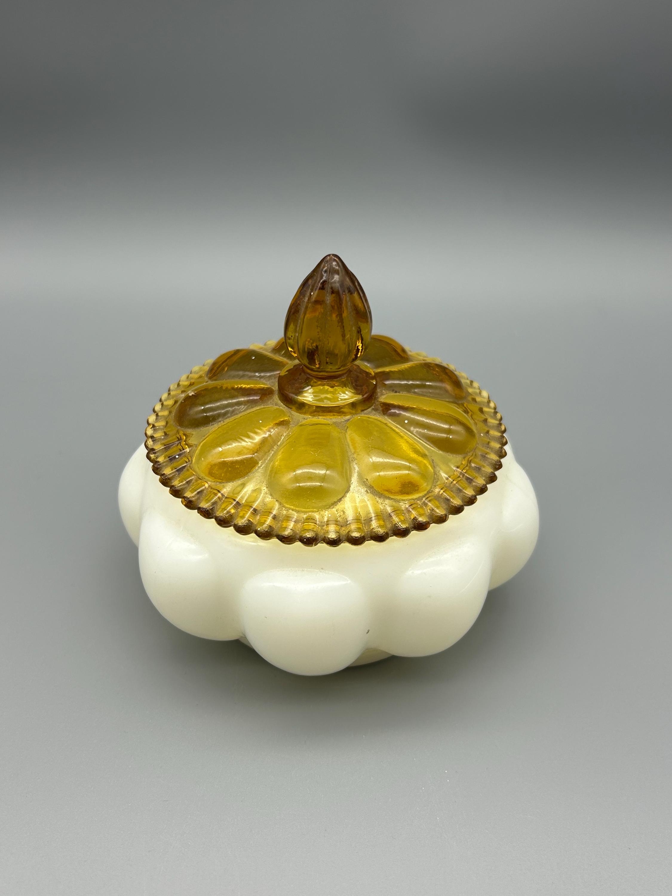 Vintage Fenton Milk and Amber Glass Bubble/ Pumpkin Shape Vanity