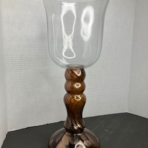 Vintage Amber Swirl Glasscandle holder Hurricane style Clear vessel large