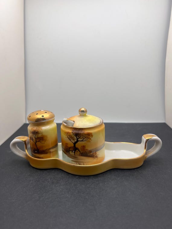 Vintage Noritake Mustard Jar With Spoon and Salt or Pepper Shaker