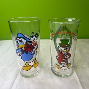 Vintage Choice of Walt Disney Drinking Glasses ~ 1978 Pepsi Donald Duck or 1982 Coca Cola Christmas Scrooge McDuck