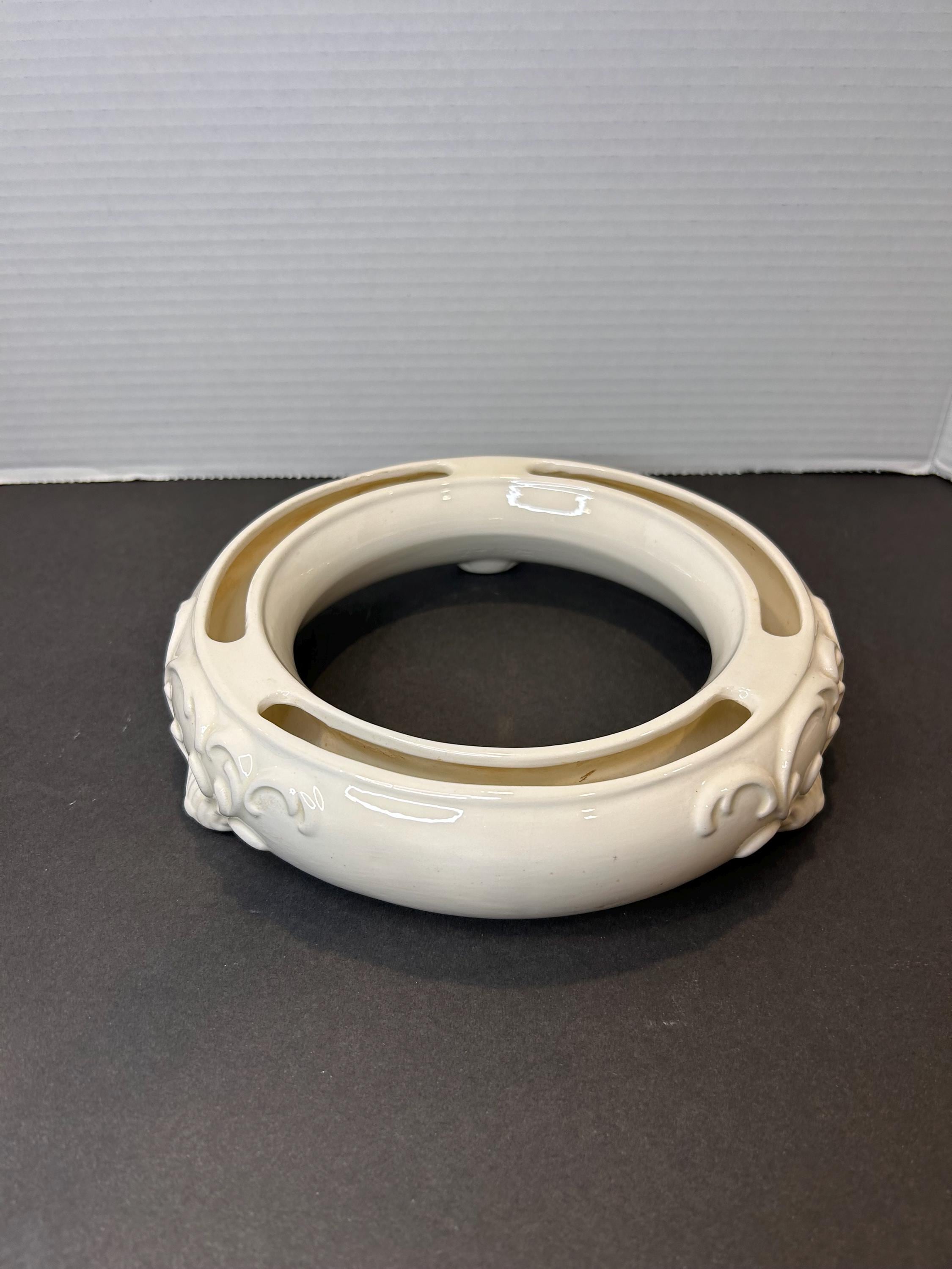 Vintage White Ceramic Goebel Hummel Hollow Ornate Footed Flower