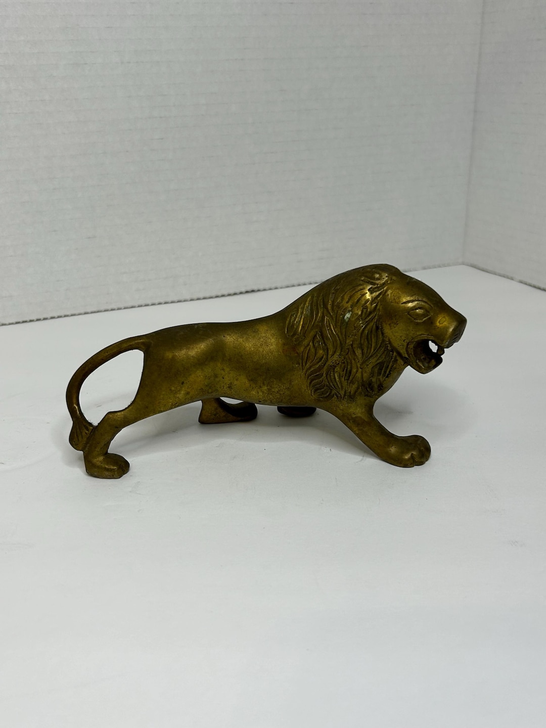 Vintage Solid Brass Prowling Male Lion Figurine - Etsy