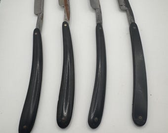 Choice of 1 of 4 Vintage straight razor with black handles  and silver embellishments (some rust in places as pictured)