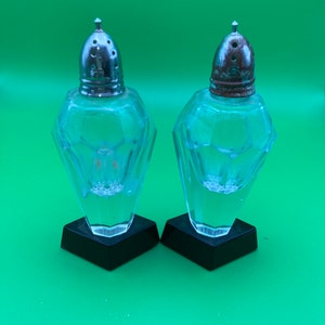 Vintage Hand Carved Clear Glass Salt and Pepper Shaker Set