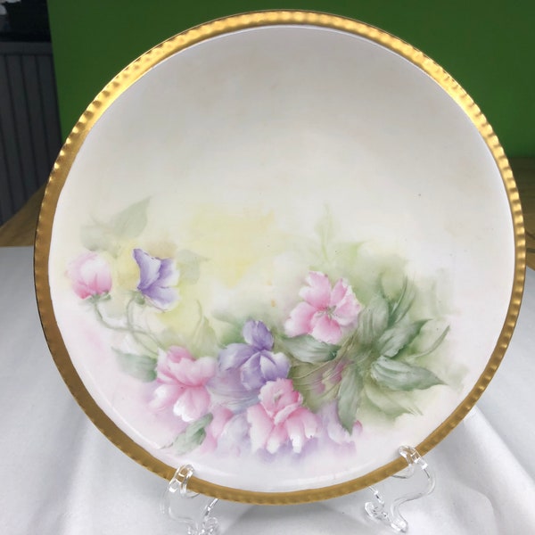 Vintage GL Smith Limoges of Bavaria a hand painted Plate with gorgeous pale coloring and beautiful flowers and gold accents