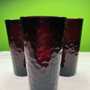 Vintage Arcoroc Glass company of France ruby red Iced tea water tumblers set of 3