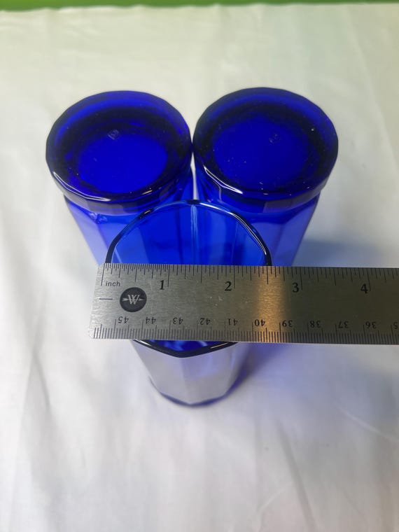 Vintage Anchor Hocking Cobalt Blue Set of 3 Glasses ~ Paneled