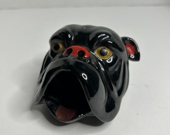 Vintage schwarze Bulldogge Kopf Aschenbecher