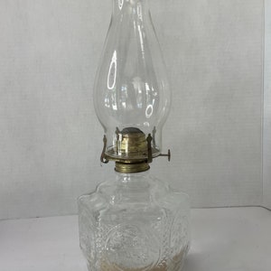 Vintage Lamplight Farms Clear Hexagon Oil Lamp Embossed Glass with shade