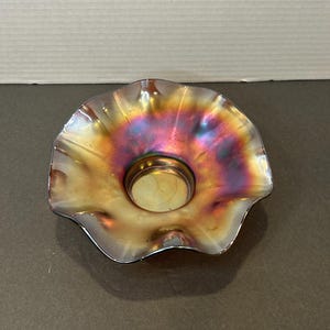 Vintage Dugan Amethyst Carnival Glass Purple Metallic Oil Spill Flower Bowl