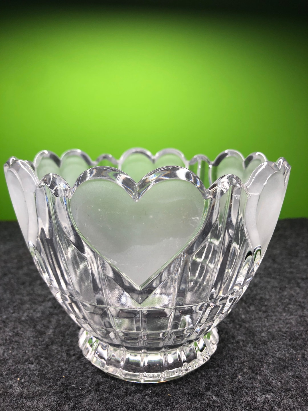 Vintage Heavy American Cut Glass With Satin Hearts and Etsy