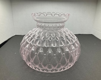 Vintage 6 3/4- 6 7/8 " Diamond Quilted Pink  Glass shade Oil Student Lamp Shade Crimp Top