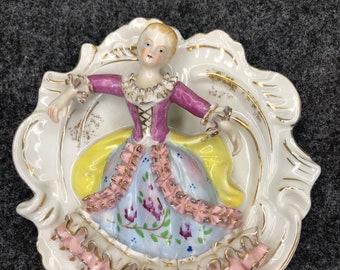 Vintage hard to find Bone China Lace Plate with Aristocrat Woman Dancing -Detail work!!!!