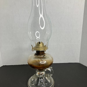 Vintage Heavy Clear glass finger loop Oil Lamp and Chimney