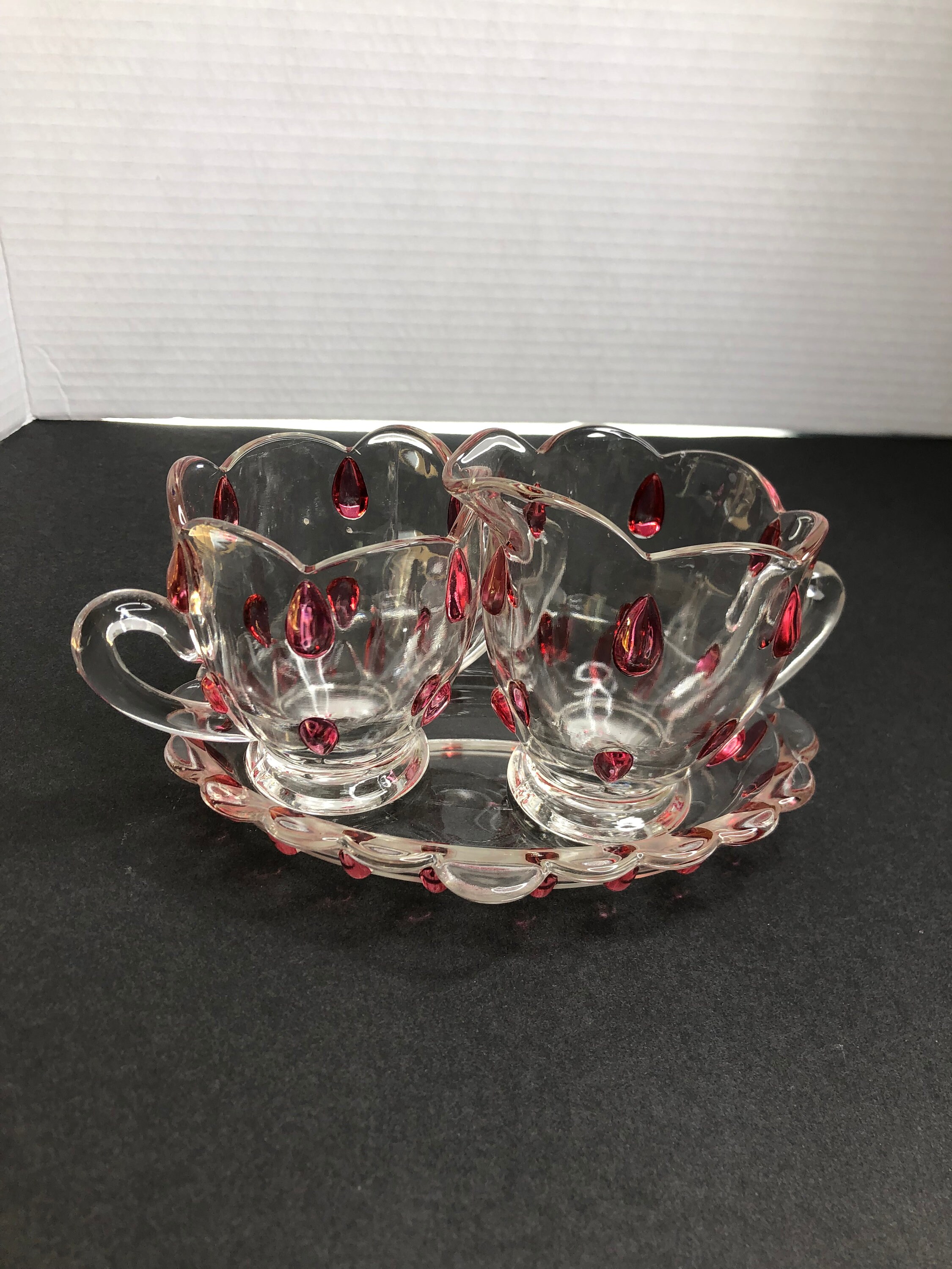 ヴィンテージ シュガー＆クリーマーセット インディアナ クリアガラス