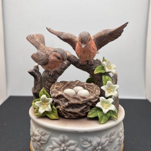 Cottage Garden Loving Memory Music Jewelry Box - Woodgrain Design Plays Amazing Grace For Memorial Keepsakes