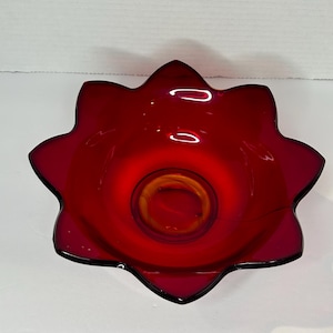 Vintage Fenton Ruby Red Lotus Flower Bloom Orange/Red Fire Bowl