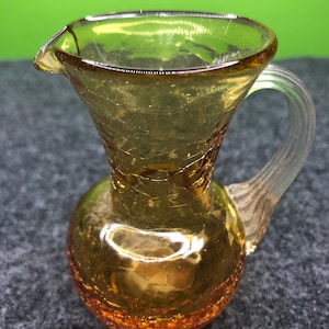 Vintage Amber Crackle Glass Pitcher with Gorgeous finish and beautiful handle work