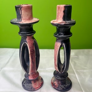 Vintage Choice of 2 Looks to be African Soapstone Candlestick Holder, African Candlestick Holders