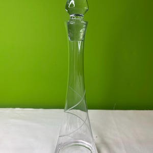 Vintage Unique Glass Decanter with Frosted Etched Beautiful White Swirls and Stopper