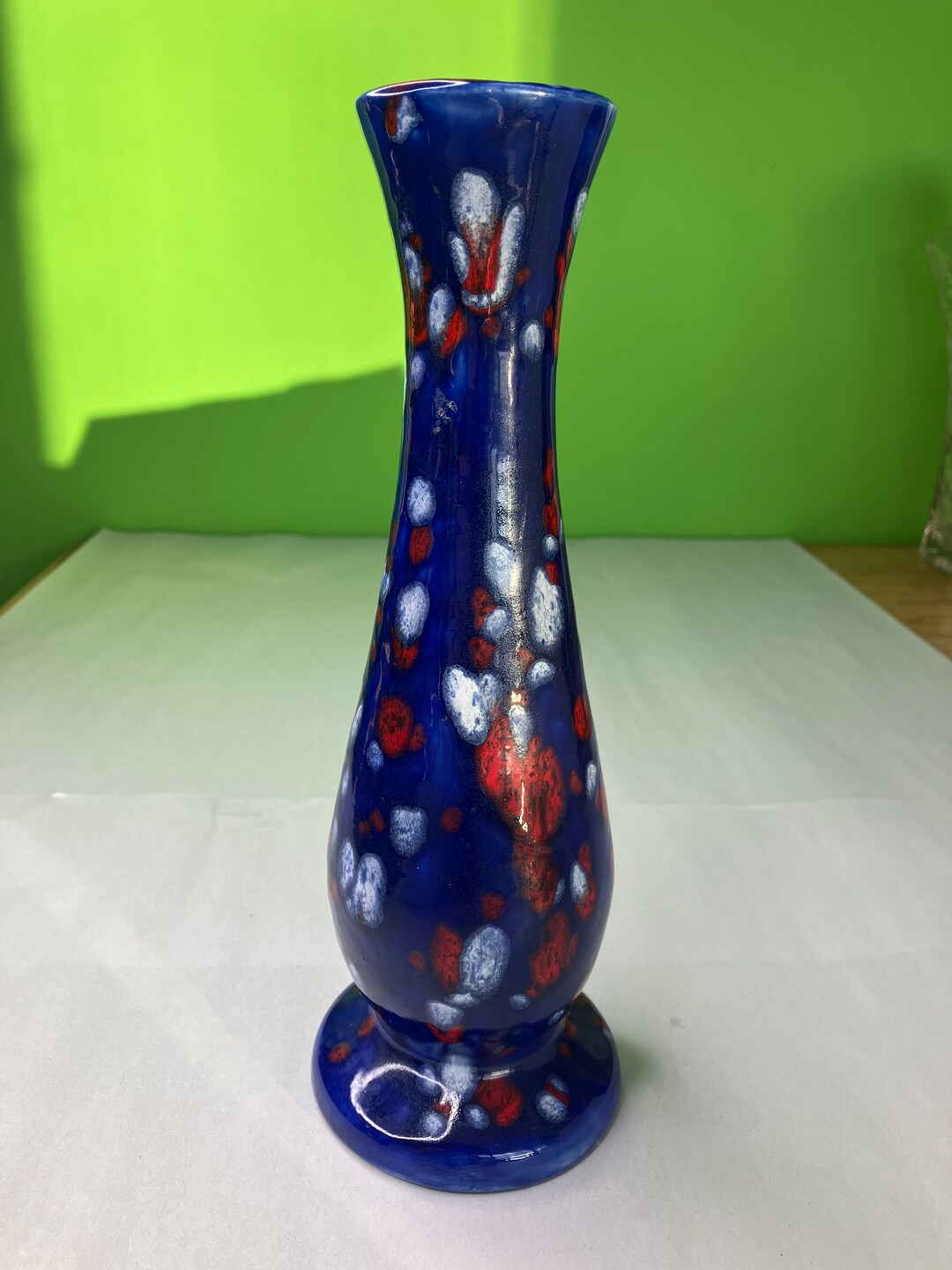 Vintage Handmade Glazed Ceramic Vase (blue, Red and White) - Etsy