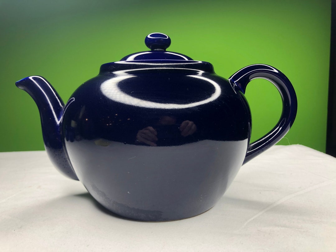 Vintage Fine Ceramic Cobalt Blue Tea Pot With Tea Strainer Etsy
