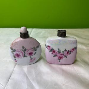 Vintage Choice of 2 Ceramic/ Porcelain Perfume Bottles ~ Pink Floral Design