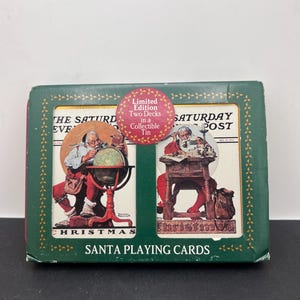 Vintage Norman Rockwell Saturday Evening Post Santa Playing Cards Two Decks Tin Sealed