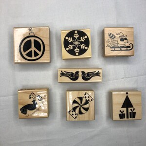 Rubber Stamp Blocks Christmas Theme Set of 7