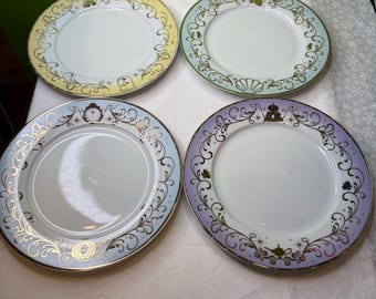 Vintage Choice of 4 Disney Princess 10.5” Porcelain Plates ~ Different Themes with Gold Colored Details ~ Gold Wearing Some