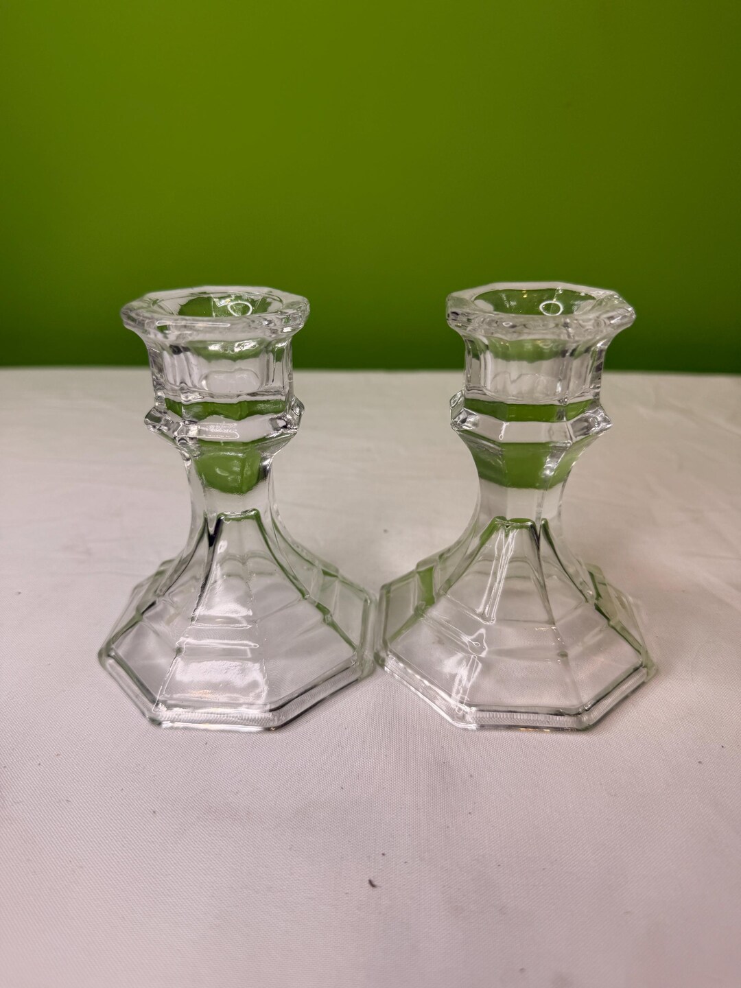 Possibly Vintage Set of 2 Clear Glass Candlestick Holders - Etsy