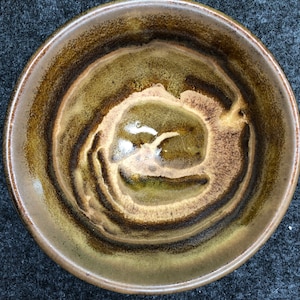 Vintage hand Made Stoneware Fired Bowl with Swirl Finish in Classic Tones