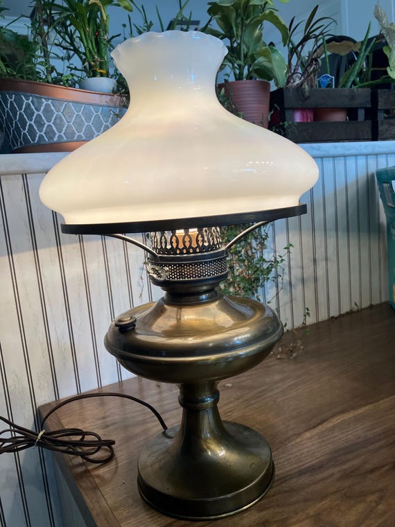 Vintage Brass and Milk Glass Lamp Aladdin Style Etsy