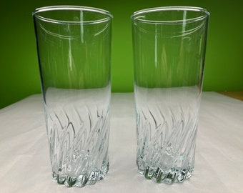 Superbes verres à whisky vintage à fond torsadé transparent Superbe lot de 2